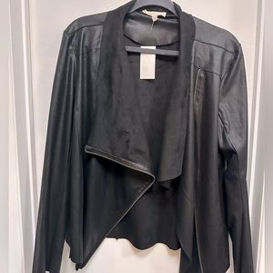 Suede/faux leather jacket w/ gold zipper detail